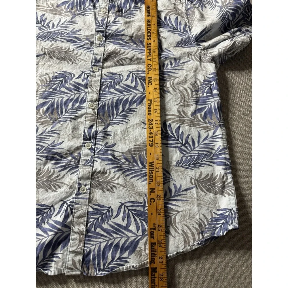 Denim And Flower Ricky Singh Slim Fit Blue And White Palm Leaves Shirt Large‎